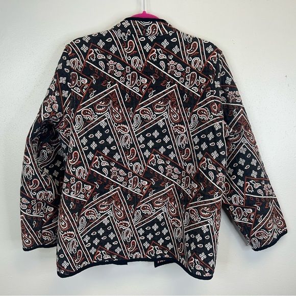 Womens M/L Reversible Red Black Paisley Bandanna Jacket Boho Western Button Up - Picture 16 of 16